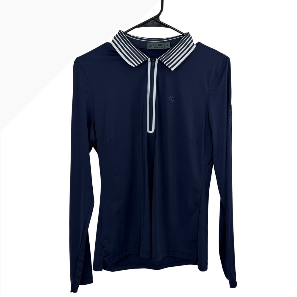 G/FORE Polo Womens Small Navy Blue Monterey Golf Club Long Sleeve Quarter Zip